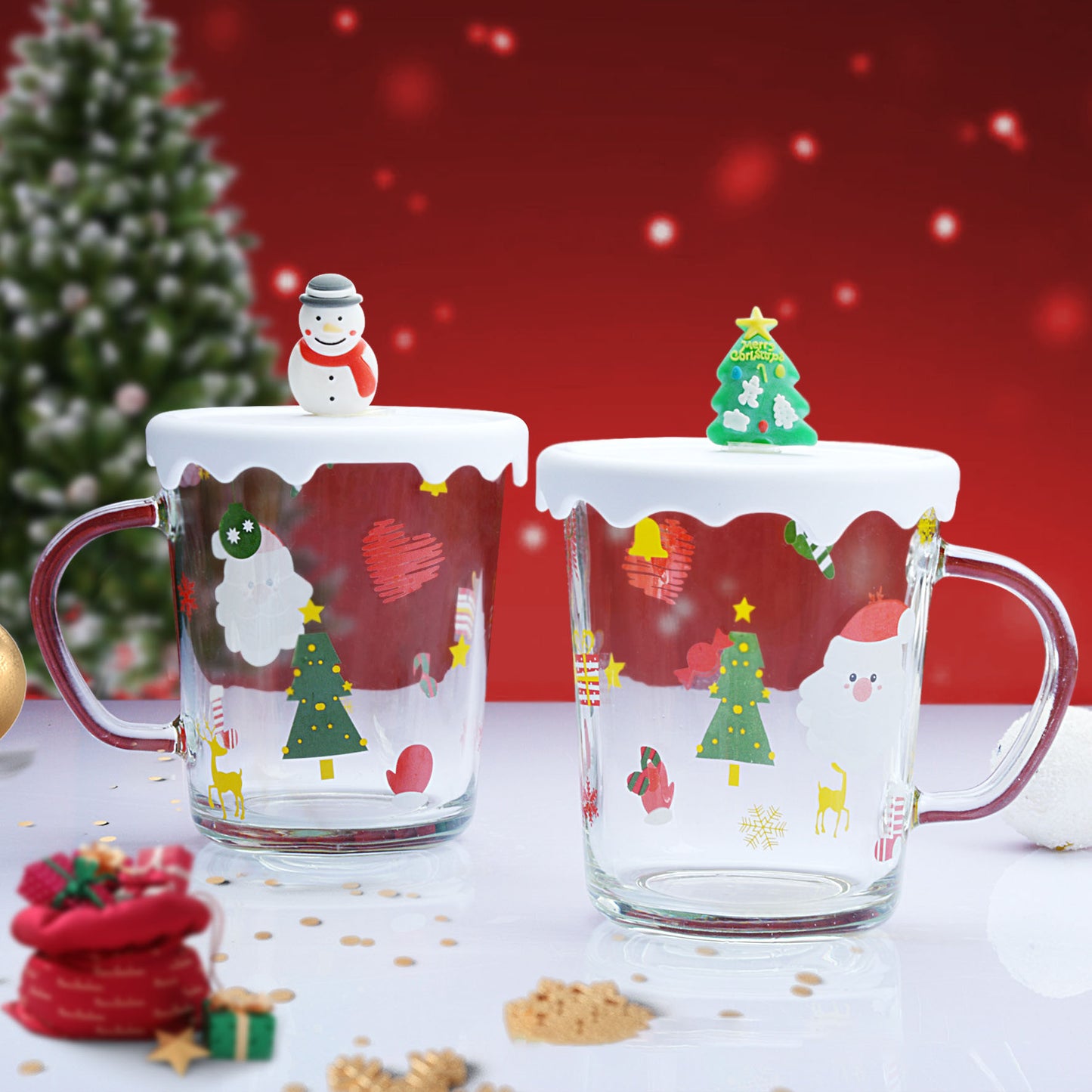 Creative Father Christmas Glass Mug Girls High-value Cartoon Mug Students Cute Coffee Mug Companion Mugs