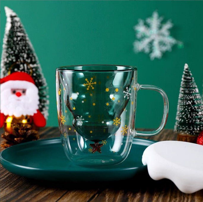 Creative High Temperature Christmas Glass Cup Cute Star Wishes Double Layer Cup Breakfast Milk Gift Water Mug Mark Coffee Mug