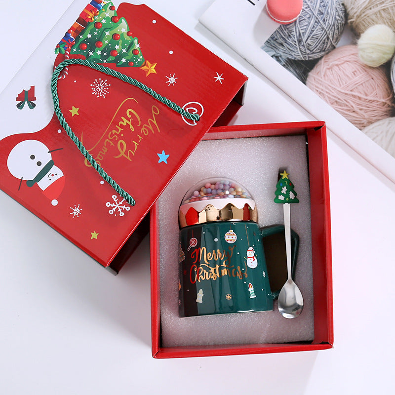 Large Capacity View Lid Ceramic Mug Christmas Gift Set with Lid and Spoon Mug Water Mug Gift Accompaniment Printing