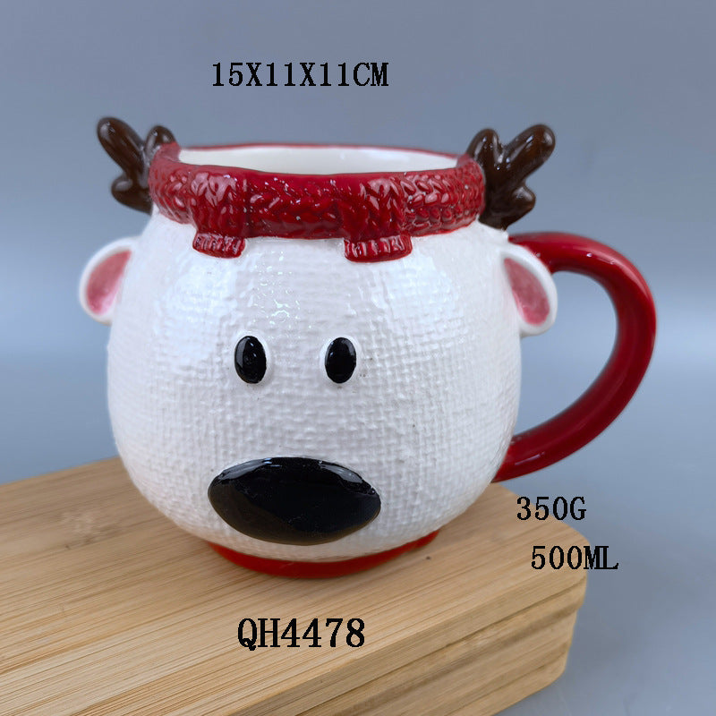 Europe and The United States Creative Inverted Hand- Painted Ceramic Father Christmas Mug Embossed Ceramic Christmas Decoration Mugs