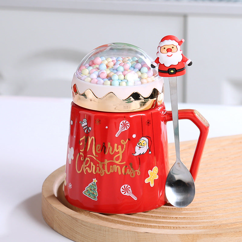 Large Capacity View Lid Ceramic Mug Christmas Gift Set with Lid and Spoon Mug Water Mug Gift Accompaniment Printing