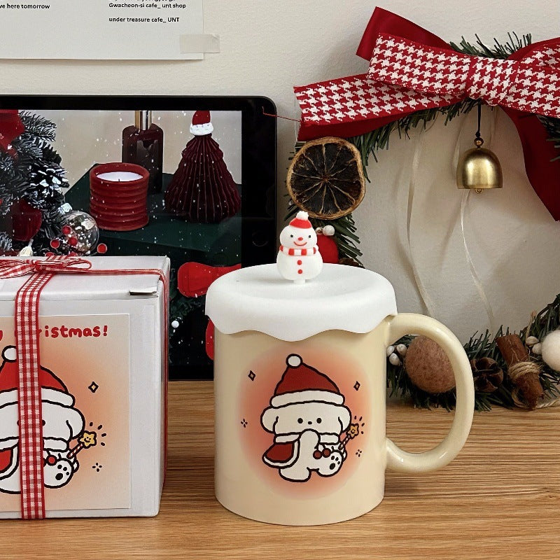 Korean Cream Christmas Mug Cute Puppy High Temperature Mug Couple Model Milk Coffee Mug Gift Set