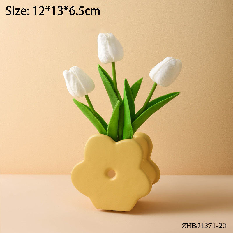 Ins Style Cute Flower Ceramic Vase Arrangement Living Room Flower Arrangement Creative Dining Table Floral Decoration Bouquet Flower Vessel