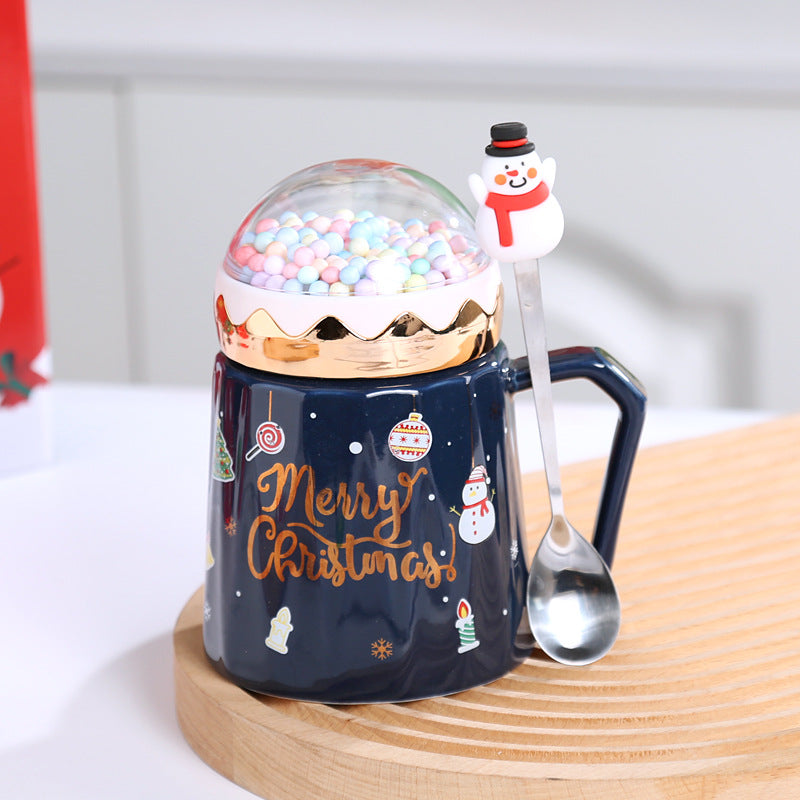 Large Capacity View Lid Ceramic Mug Christmas Gift Set with Lid and Spoon Mug Water Mug Gift Accompaniment Printing