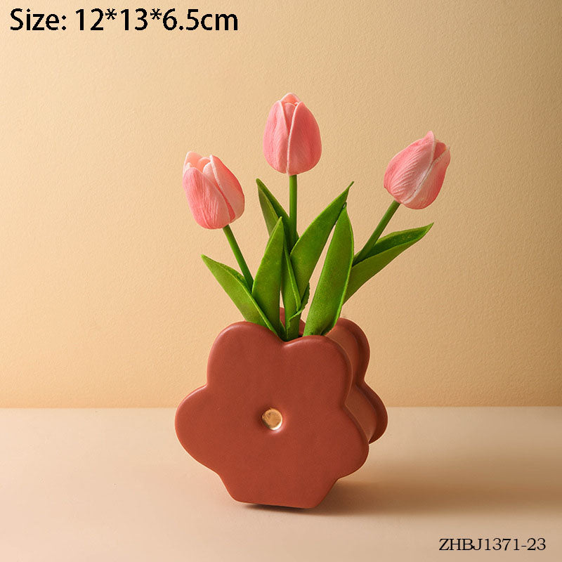 Ins Style Cute Flower Ceramic Vase Arrangement Living Room Flower Arrangement Creative Dining Table Floral Decoration Bouquet Flower Vessel