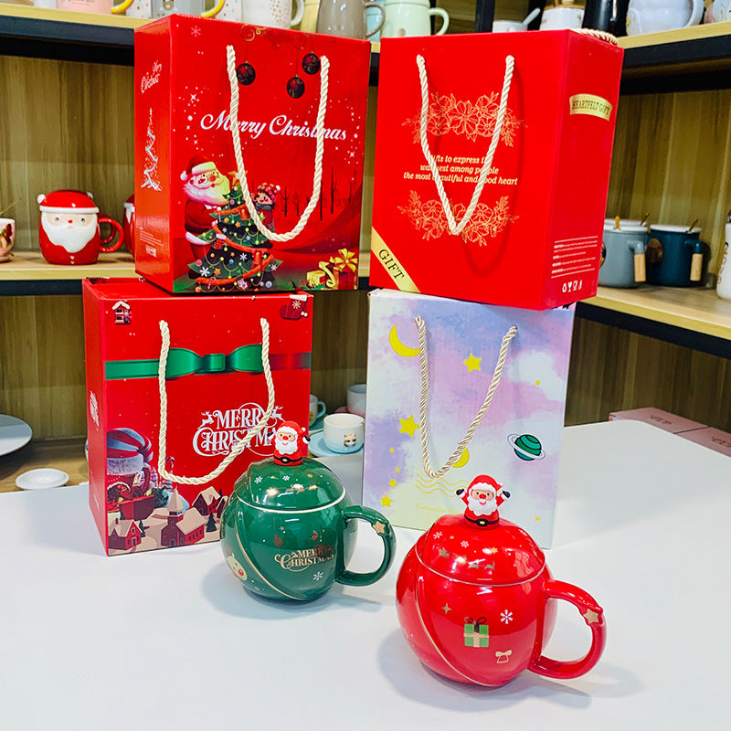 New Christmas Cartoon Ceramic Mug with Lid and Spoon Mug Gift Set Companion Gift Students High-value Mugs