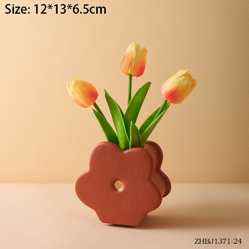 Ins Style Cute Flower Ceramic Vase Arrangement Living Room Flower Arrangement Creative Dining Table Floral Decoration Bouquet Flower Vessel