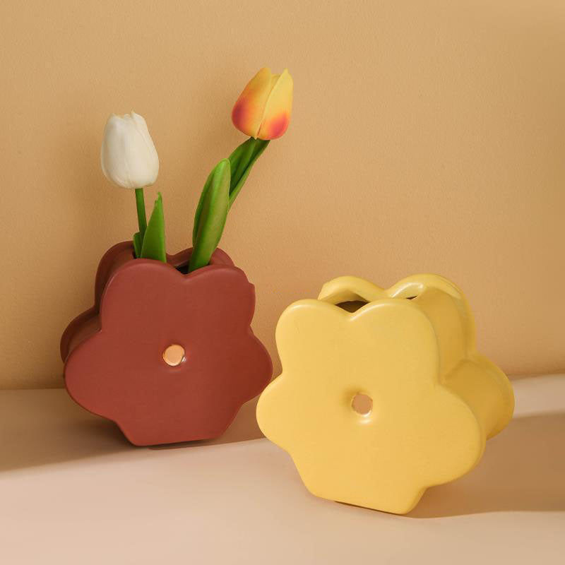 Ins Style Cute Flower Ceramic Vase Arrangement Living Room Flower Arrangement Creative Dining Table Floral Decoration Bouquet Flower Vessel