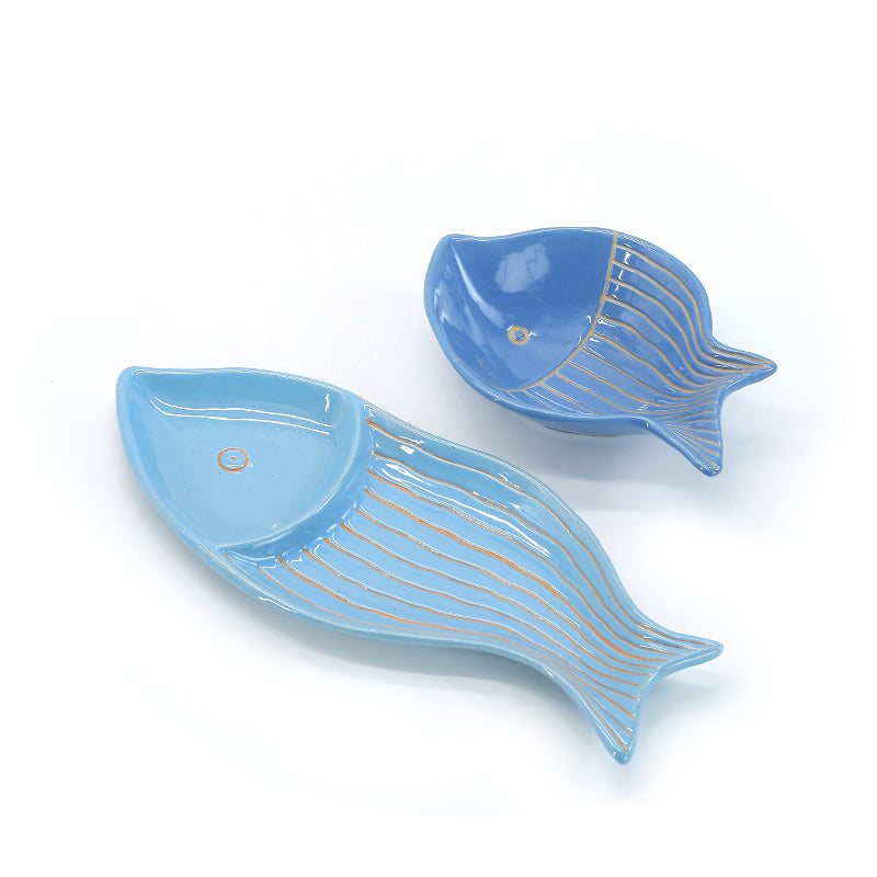 Factory direct high quality glazed small fish shaped ceramic dish plates