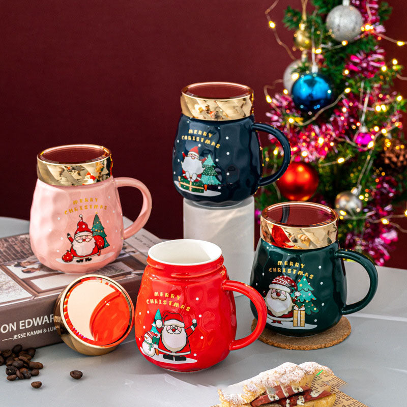 Cartoon Father Christmas Ceramic Mug with Lid Mug Home Christmas Gift Mug High-value Companion Gift