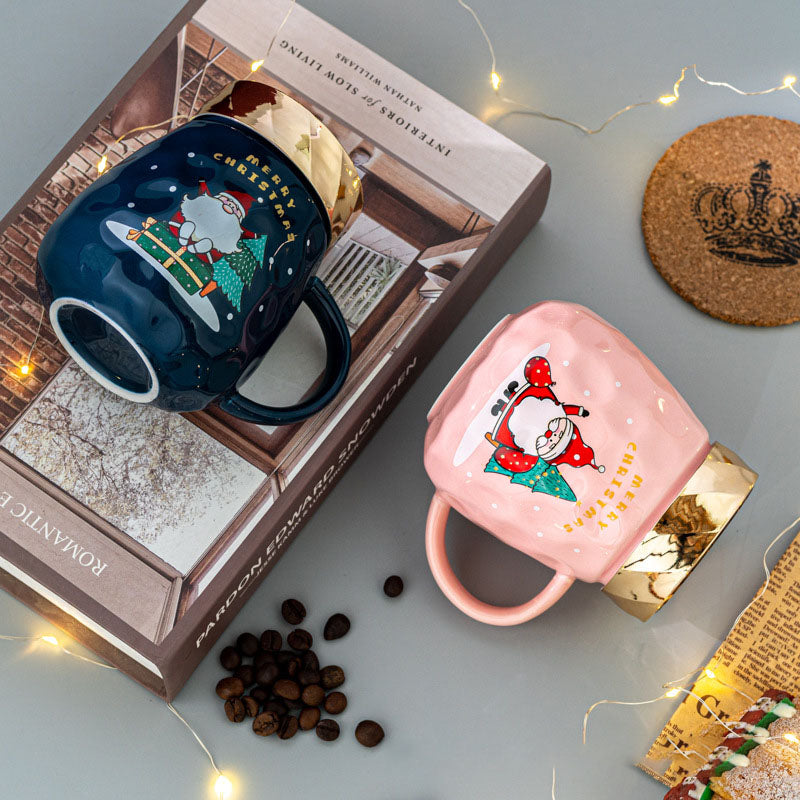 Cartoon Father Christmas Ceramic Mug with Lid Mug Home Christmas Gift Mug High-value Companion Gift