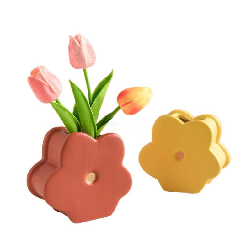 Ins Style Cute Flower Ceramic Vase Arrangement Living Room Flower Arrangement Creative Dining Table Floral Decoration Bouquet Flower Vessel