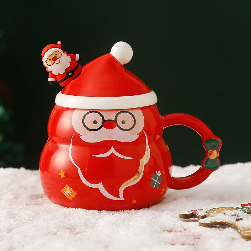 Creative Christmas Ceramic Mug with Lid and SpoonNew cross-border cartoon Father Christmas Mug Gift Mug Gift Set