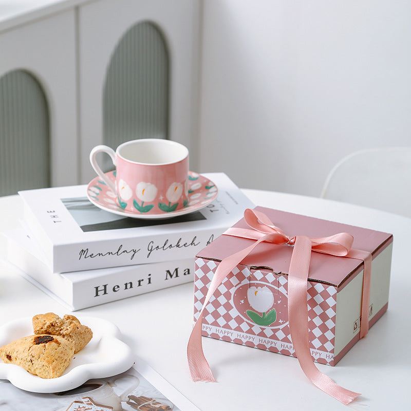 Ceramic Coffee Cup and Saucer Set INS Style Tulip Afternoon Tea Cup Creative Accompaniment Niche Premium Feeling Cups