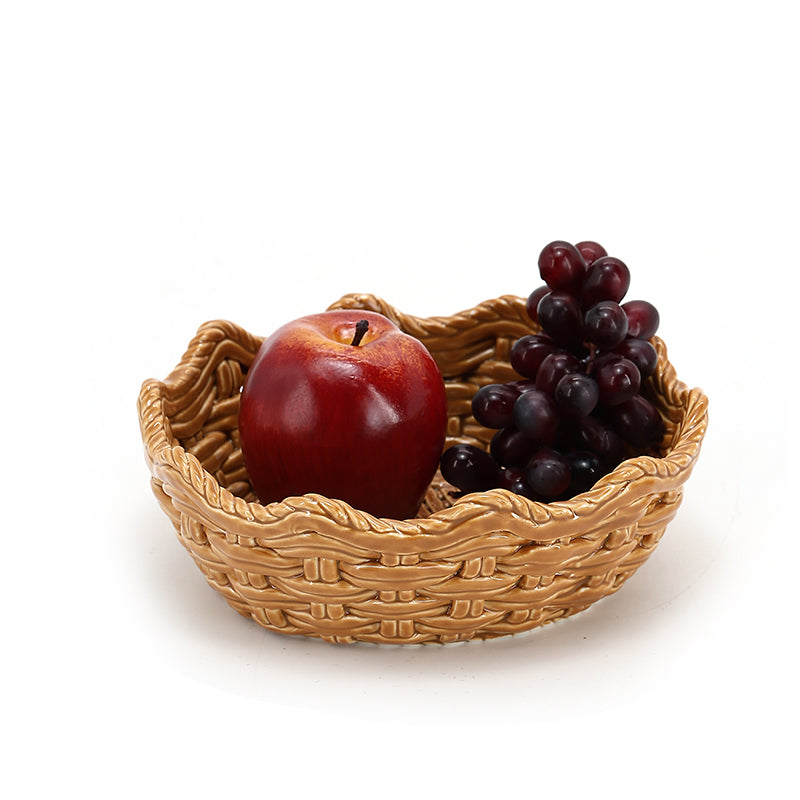 Handmade custom design fruit and vegetable bread basket woven ceramic storage basket