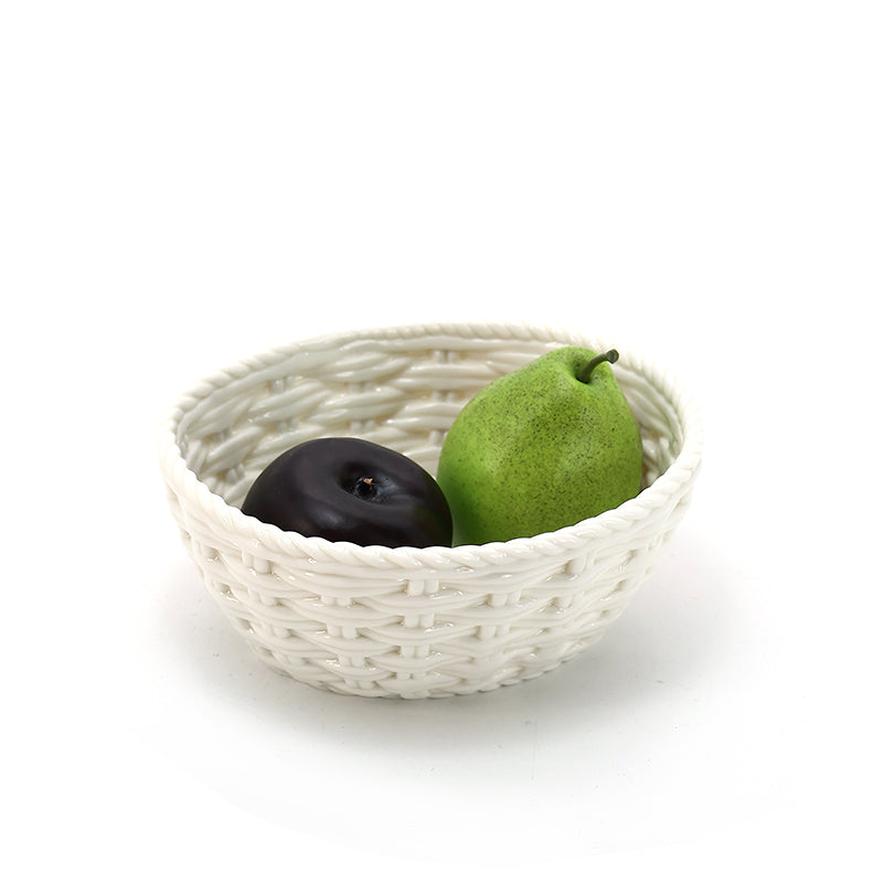 Hand-Woven White Fruit Ceramic Basket Lattice Hollow Grape or Banana or Apple Ceramic Basket