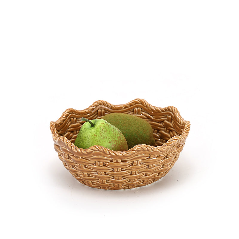 Handmade custom design fruit and vegetable bread basket woven ceramic storage basket