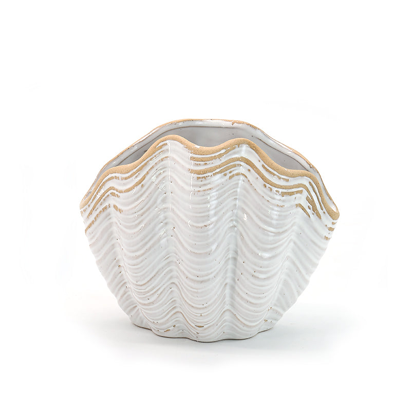 Modern Shell Ceramic Vase- Glossy Finish Decorative vase, Coral Boho Vase for Home Decor Aesthetic, Shelf Decor, Coffee Table, Entryway, Mantle