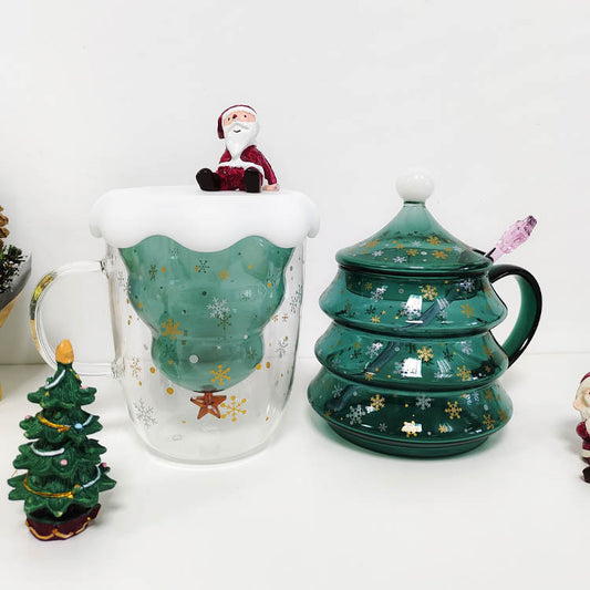 Creative High Temperature Christmas Glass Cup Cute Star Wishes Double Layer Cup Breakfast Milk Gift Water Mug Mark Coffee Mug