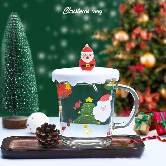 Creative Father Christmas Glass Mug Girls High-value Cartoon Mug Students Cute Coffee Mug Companion Mugs