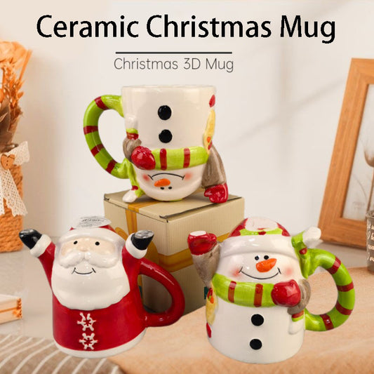 Europe and The United States Creative Inverted Hand- Painted Ceramic Father Christmas Mug Embossed Ceramic Christmas Decoration Mugs