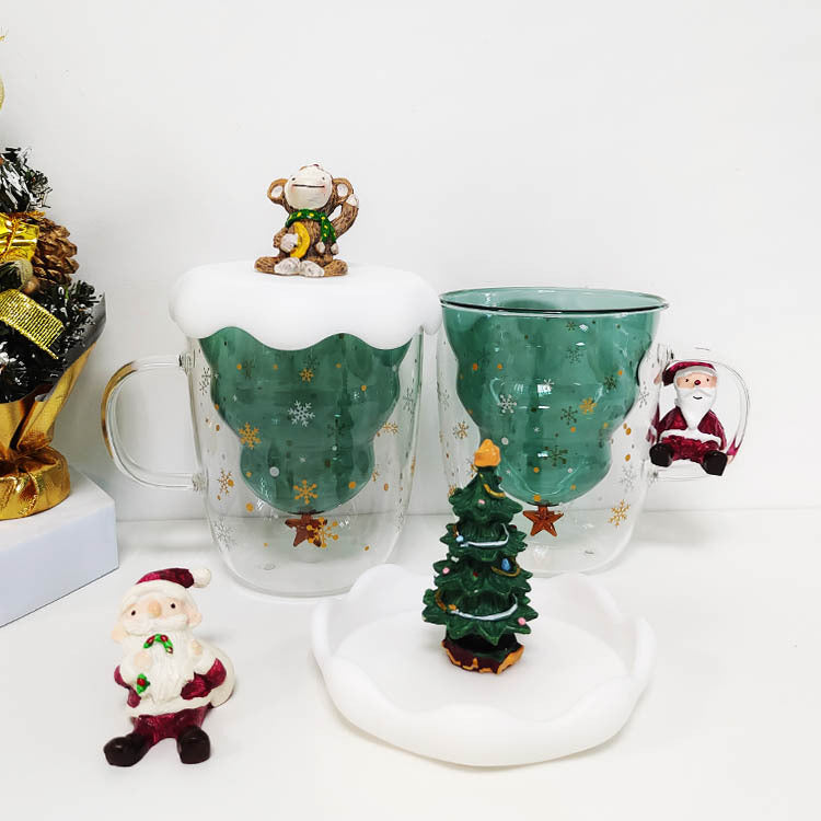 Creative High Temperature Christmas Glass Cup Cute Star Wishes Double Layer Cup Breakfast Milk Gift Water Mug Mark Coffee Mug