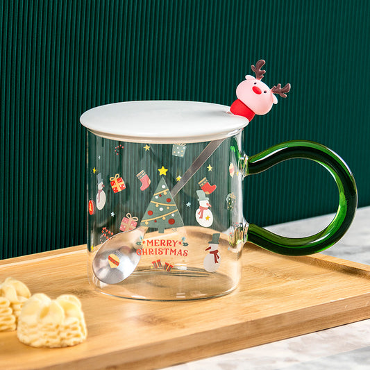New Christmas Cartoon Ceramic Mug with Lid and Spoon Mug Gift Set Companion Gift Students High-value Mugs