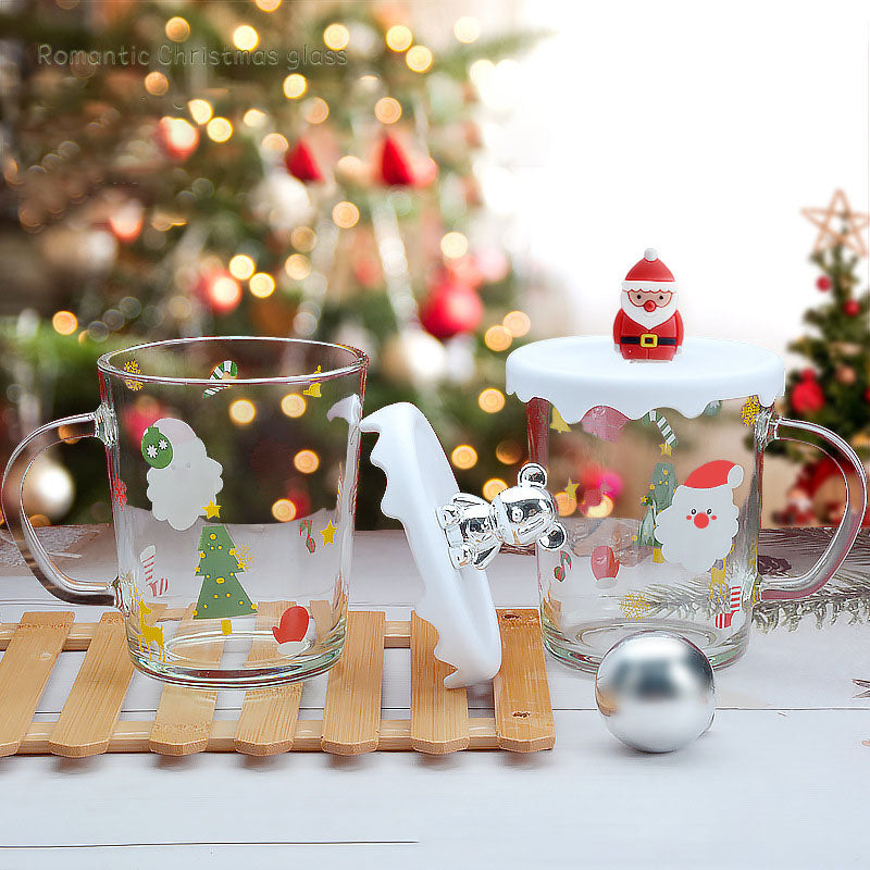 Creative Father Christmas Glass Mug Girls High-value Cartoon Mug Students Cute Coffee Mug Companion Mugs