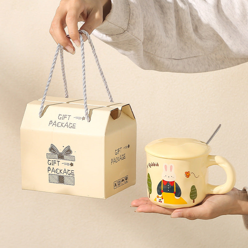 Creative Rabbit Mug with Lid with Spoon Ceramic Mug Gift Set Cute Cup Accompaniment Gift Set