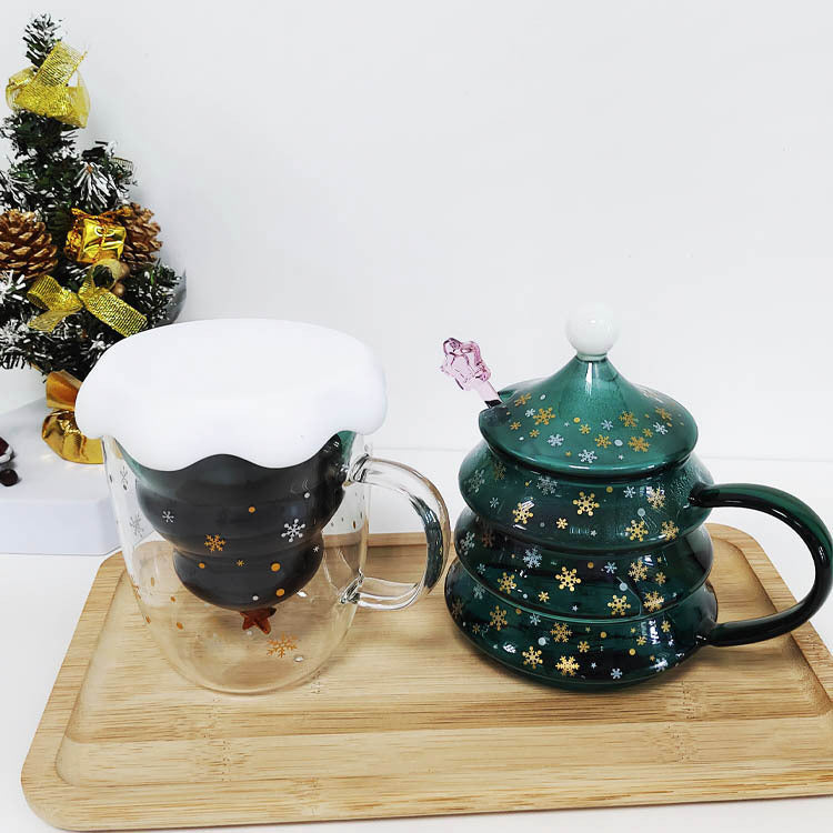 Creative High Temperature Christmas Glass Cup Cute Star Wishes Double Layer Cup Breakfast Milk Gift Water Mug Mark Coffee Mug