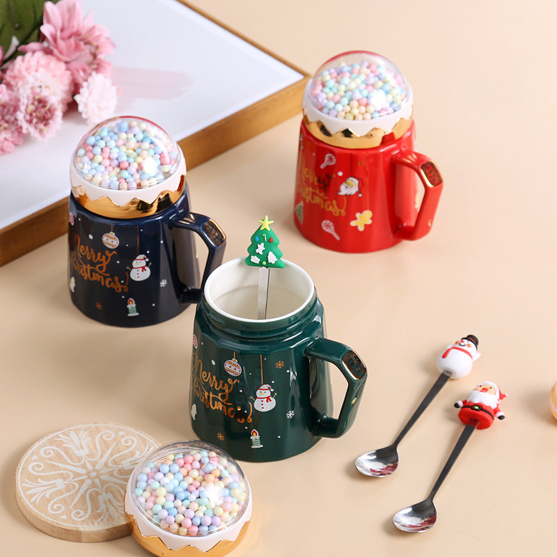 Large Capacity View Lid Ceramic Mug Christmas Gift Set with Lid and Spoon Mug Water Mug Gift Accompaniment Printing