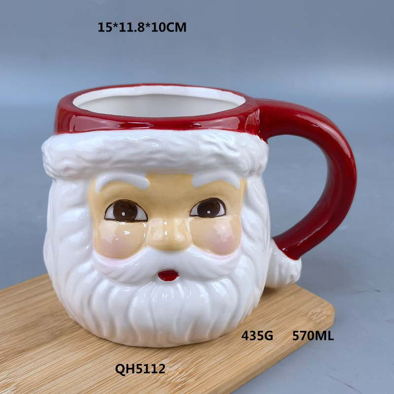 Europe and The United States Creative Inverted Hand- Painted Ceramic Father Christmas Mug Embossed Ceramic Christmas Decoration Mugs
