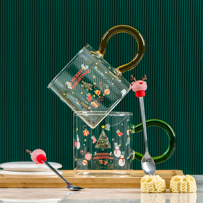 New Christmas Cartoon Ceramic Mug with Lid and Spoon Mug Gift Set Companion Gift Students High-value Mugs