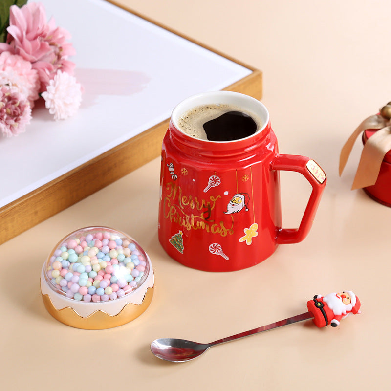 Large Capacity View Lid Ceramic Mug Christmas Gift Set with Lid and Spoon Mug Water Mug Gift Accompaniment Printing