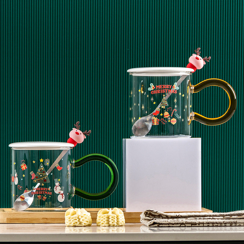 New Christmas Cartoon Ceramic Mug with Lid and Spoon Mug Gift Set Companion Gift Students High-value Mugs