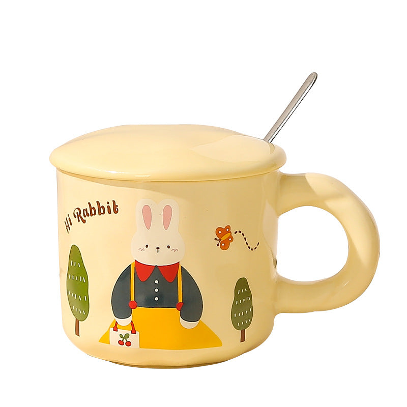 Creative Rabbit Mug with Lid with Spoon Ceramic Mug Gift Set Cute Cup Accompaniment Gift Set