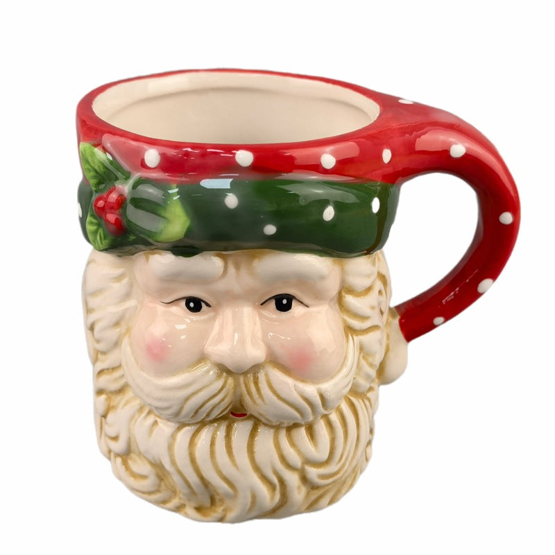 Europe and The United States Creative Inverted Hand- Painted Ceramic Father Christmas Mug Embossed Ceramic Christmas Decoration Mugs
