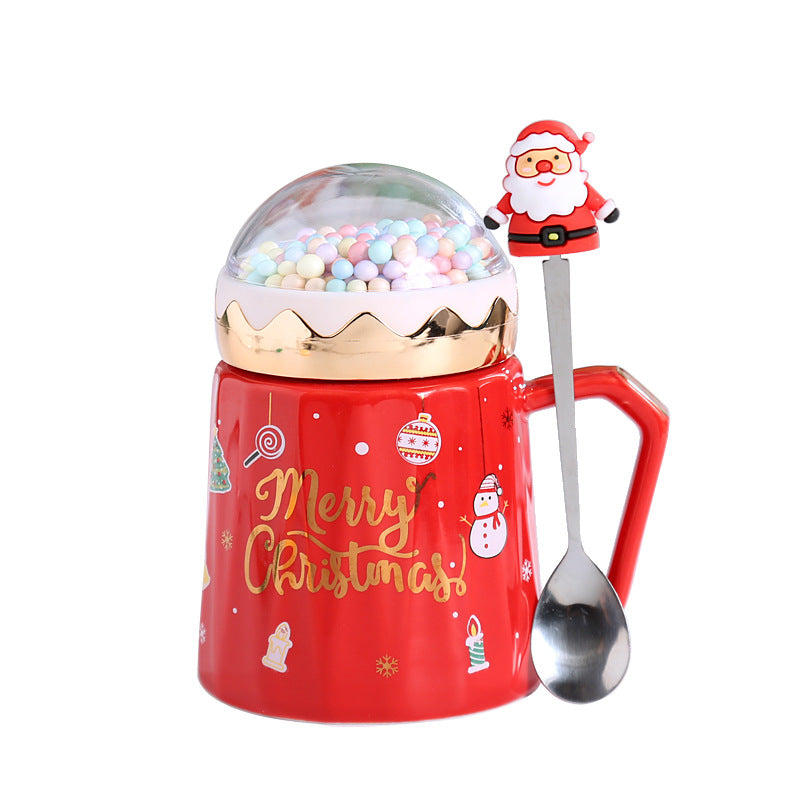 Large Capacity View Lid Ceramic Mug Christmas Gift Set with Lid and Spoon Mug Water Mug Gift Accompaniment Printing