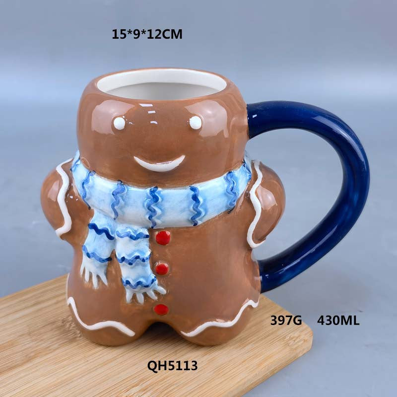 Europe and The United States Creative Inverted Hand- Painted Ceramic Father Christmas Mug Embossed Ceramic Christmas Decoration Mugs