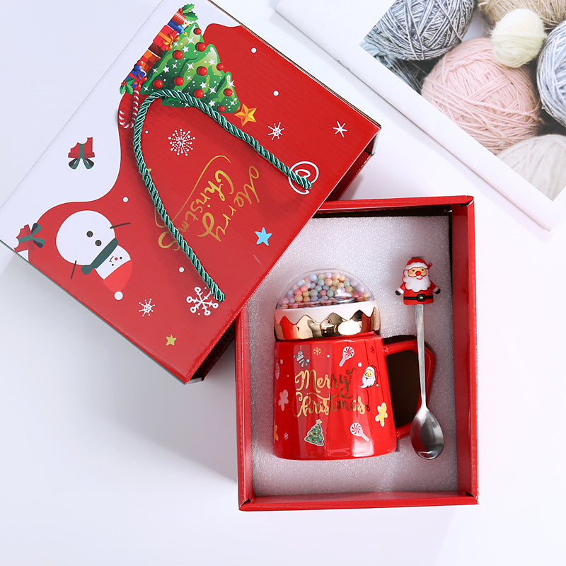 Large Capacity View Lid Ceramic Mug Christmas Gift Set with Lid and Spoon Mug Water Mug Gift Accompaniment Printing