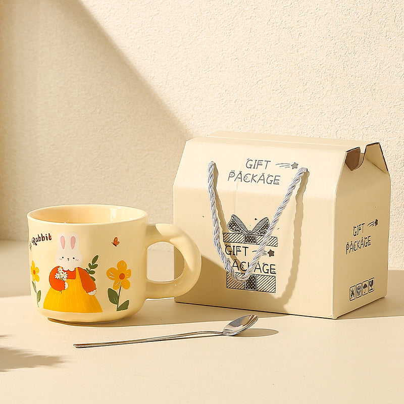 Creative Rabbit Mug with Lid with Spoon Ceramic Mug Gift Set Cute Cup Accompaniment Gift Set