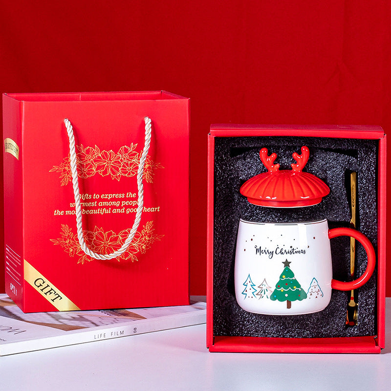 New Christmas Cartoon Ceramic Mug with Lid and Spoon Mug Gift Set Companion Gift Students High-value Mugs