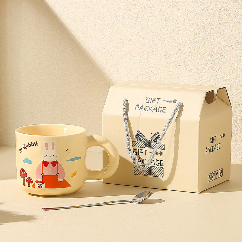 Creative Rabbit Mug with Lid with Spoon Ceramic Mug Gift Set Cute Cup Accompaniment Gift Set