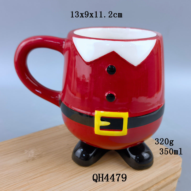 Europe and The United States Creative Inverted Hand- Painted Ceramic Father Christmas Mug Embossed Ceramic Christmas Decoration Mugs