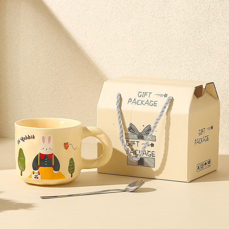 Creative Rabbit Mug with Lid with Spoon Ceramic Mug Gift Set Cute Cup Accompaniment Gift Set