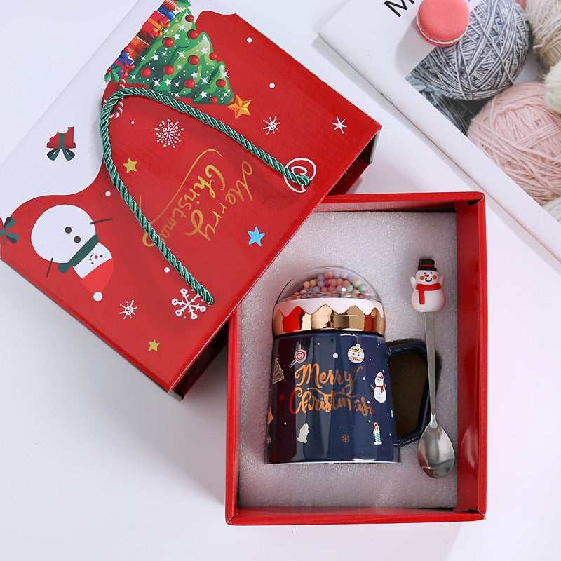 Large Capacity View Lid Ceramic Mug Christmas Gift Set with Lid and Spoon Mug Water Mug Gift Accompaniment Printing
