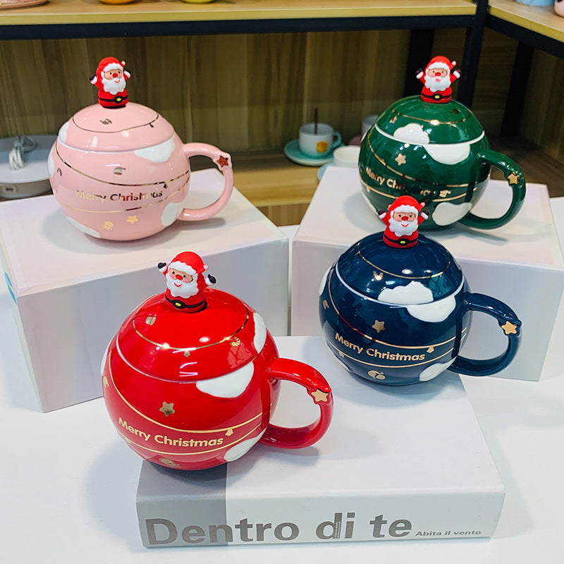 New Christmas Cartoon Ceramic Mug with Lid and Spoon Mug Gift Set Companion Gift Students High-value Mugs