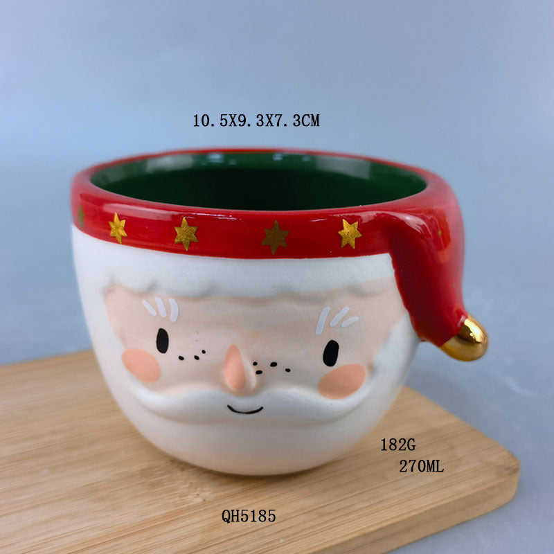 Europe and The United States Creative Inverted Hand- Painted Ceramic Father Christmas Mug Embossed Ceramic Christmas Decoration Mugs