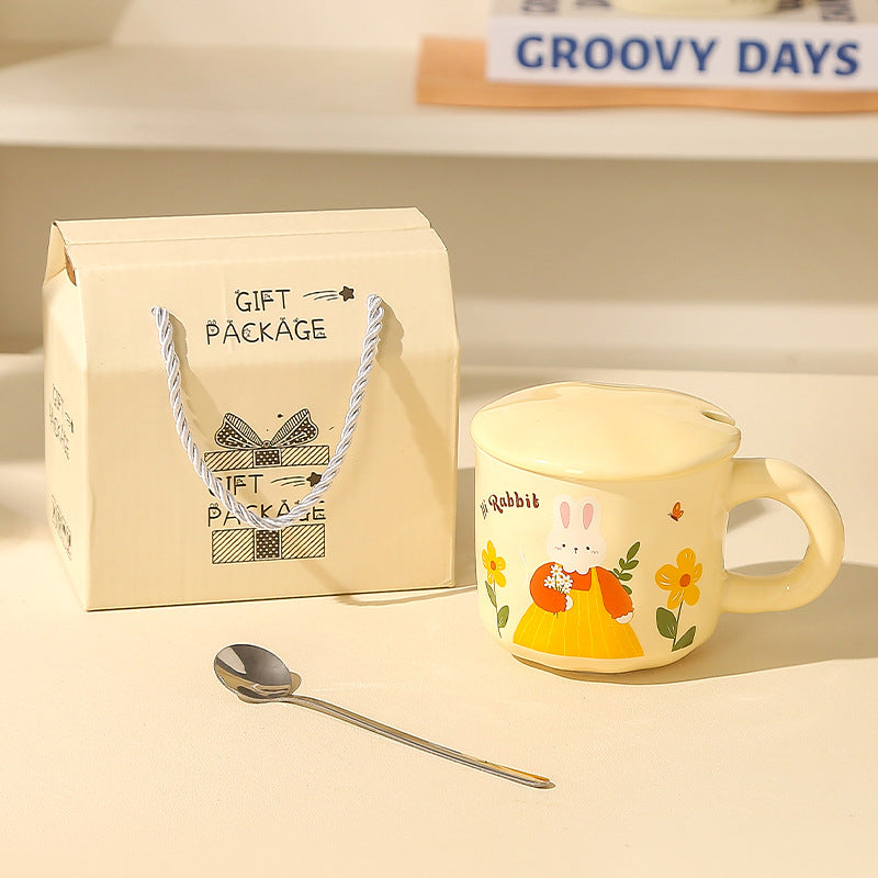 Creative Rabbit Mug with Lid with Spoon Ceramic Mug Gift Set Cute Cup Accompaniment Gift Set