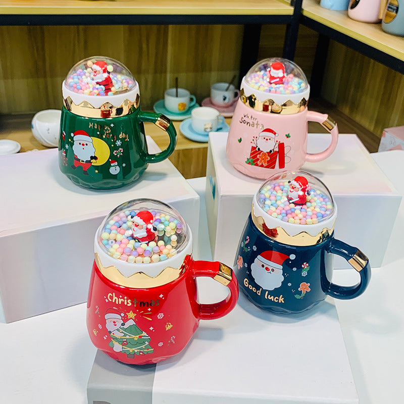 New Christmas Cartoon Ceramic Mug with Lid and Spoon Mug Gift Set Companion Gift Students High-value Mugs